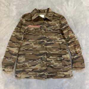 Caslon Utility Jacket Camo Print Pink Embroidered Women's XXS Petite